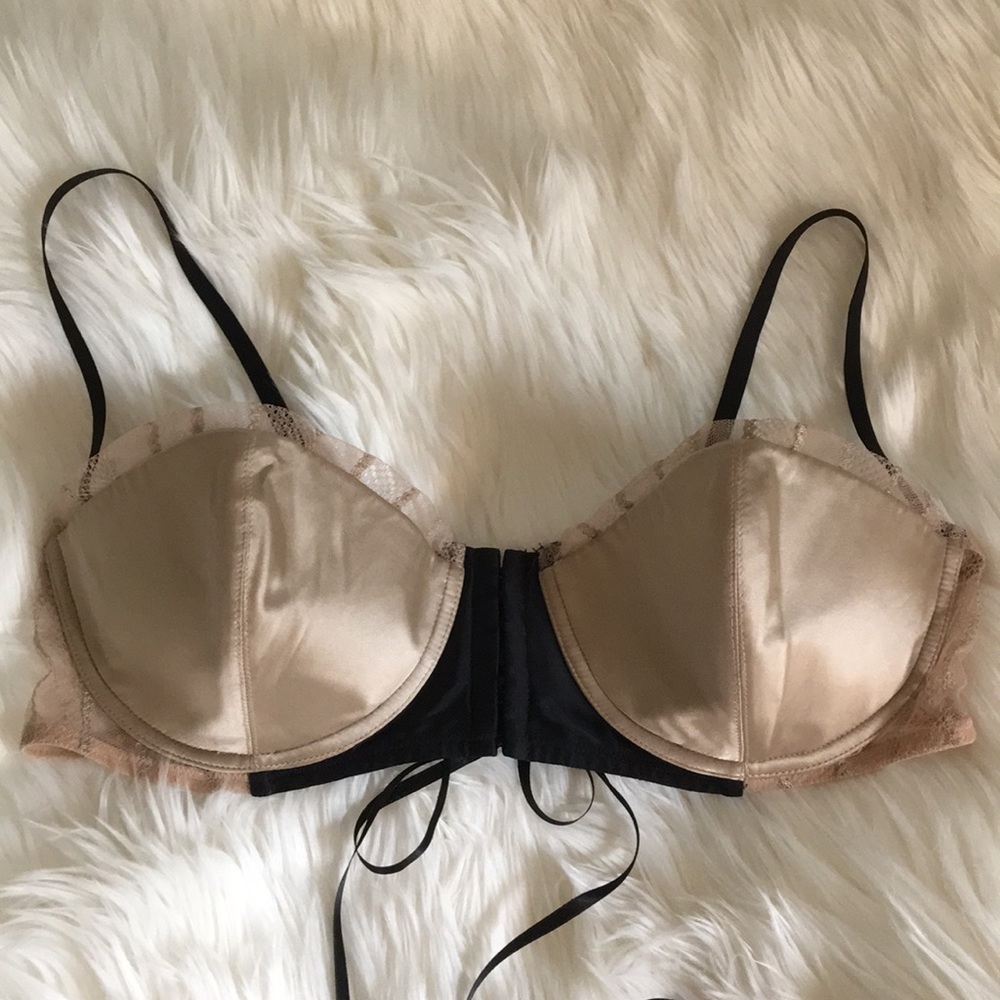 Kiki de Montparnasse Desir Silk Lace Bandeau Bra Black Tan 36D Designer Lingerie